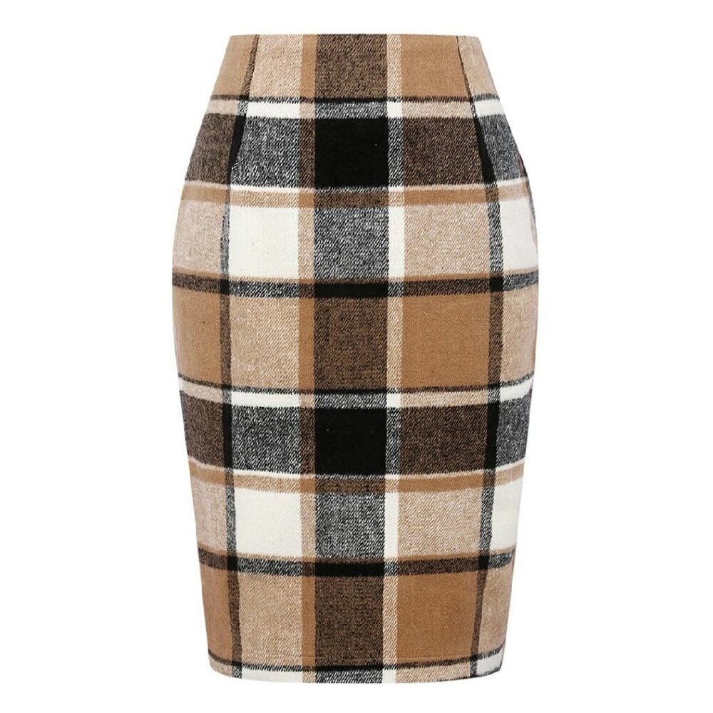 Wool Pencil Skirt Knee Length High Waist Zipper Closure Fall Winter